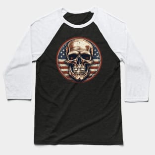 Ghostly Patriot: American Flag Skull Shirt Baseball T-Shirt